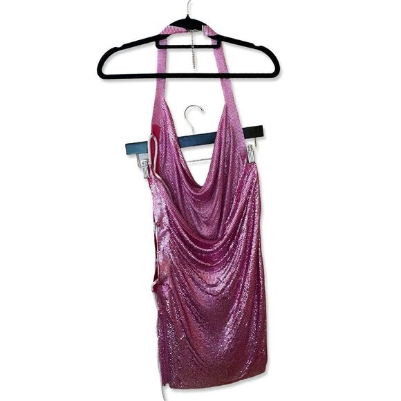 H:ours Millie Mini Dress chainmail metal mesh hot pink party cocktail Revolve - Picture 7 of 16